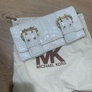Michael Kors white buckle clutch